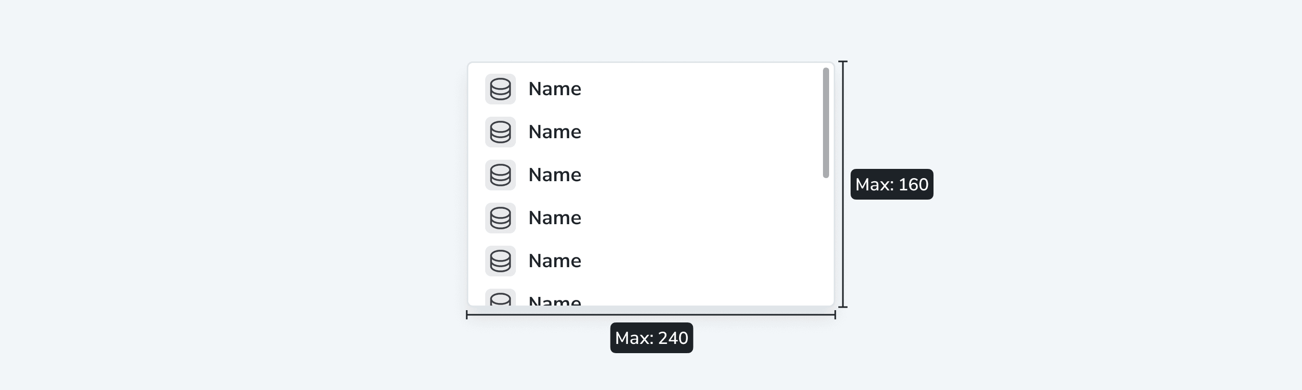 Tooltip max size — 240px width, 160px height