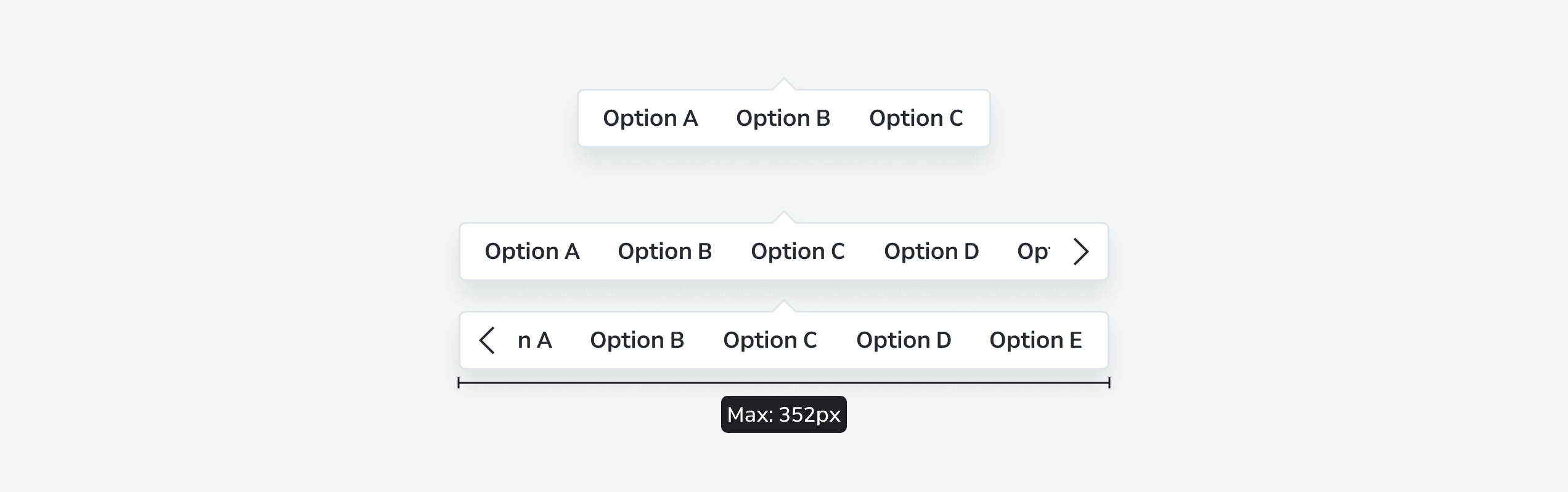 Button popover sizing — max 352px with overflow navigation