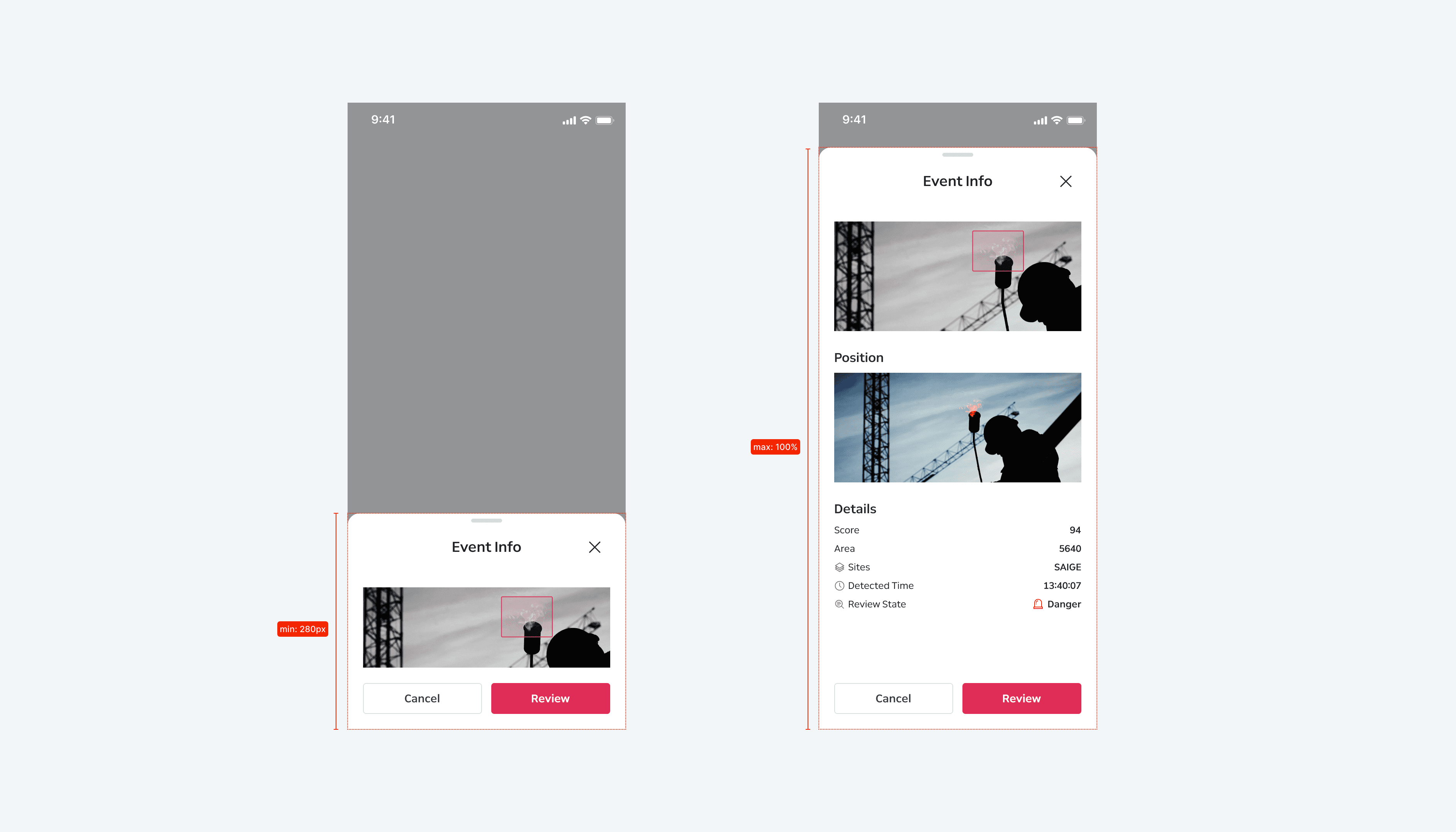 Bottom sheet sizes — min 280px, max 100%