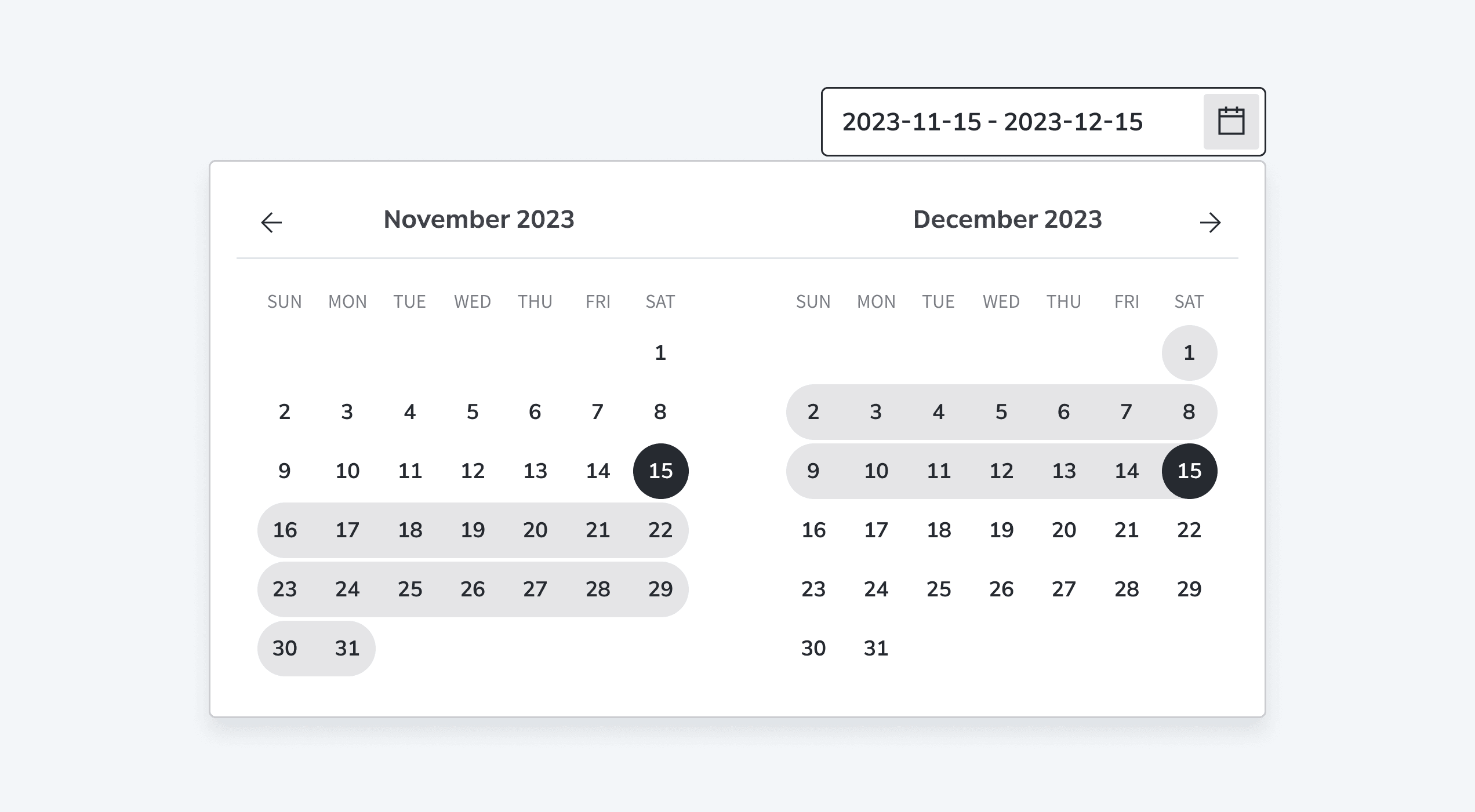 Date Picker Behaviors Selected Date Range