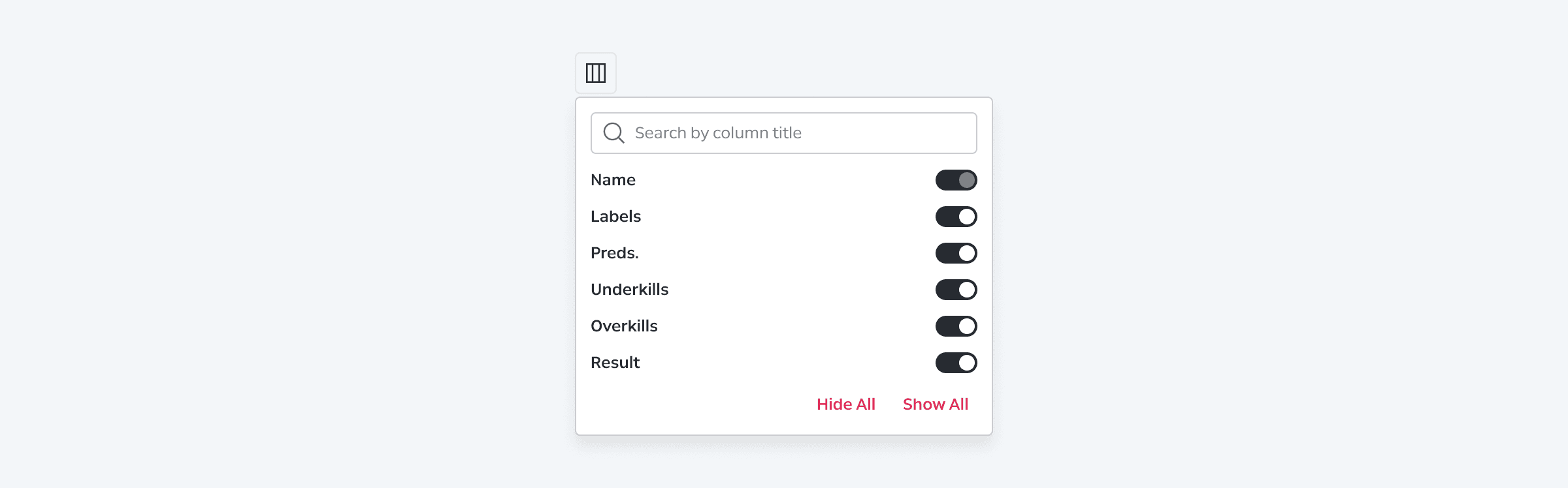 Filter Behaviors Interactions Column Filtering