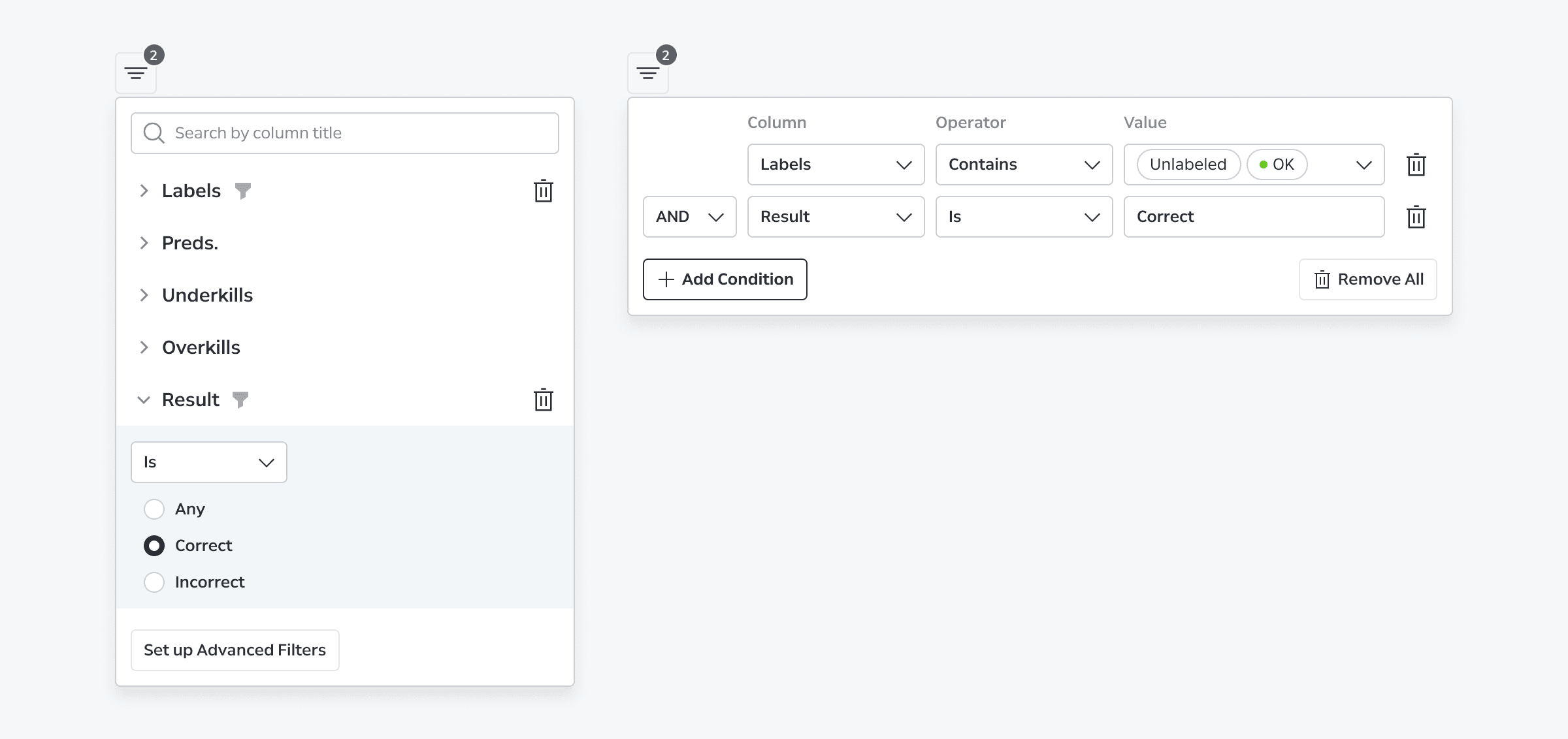 Filter Behaviors Interactions Data Filtering
