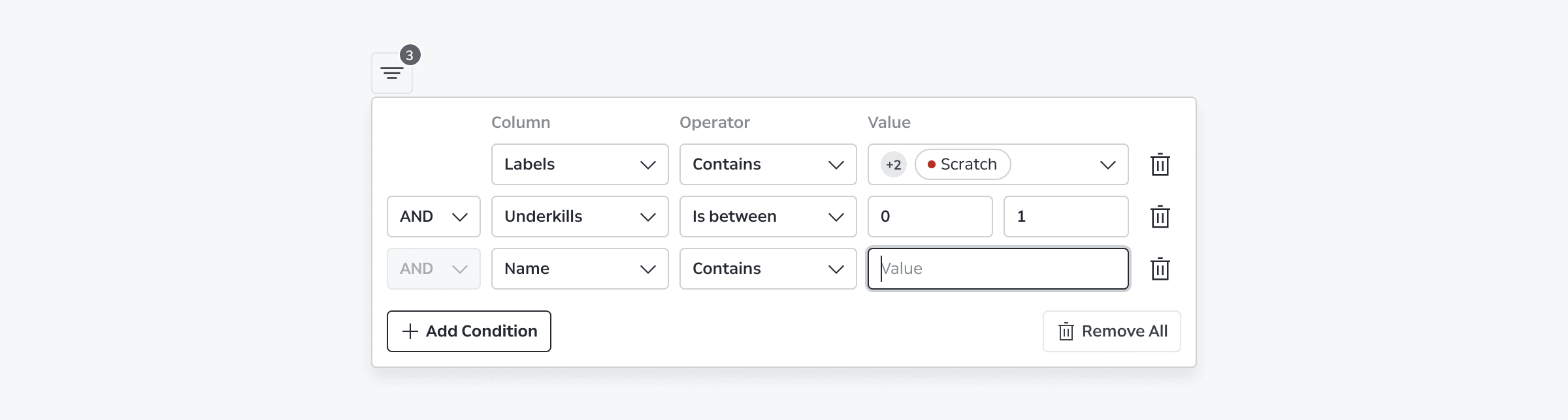 Filter Behaviors Interactions Data Filtering